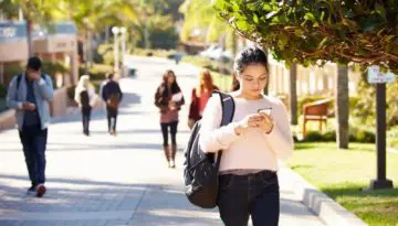 students on campus walking