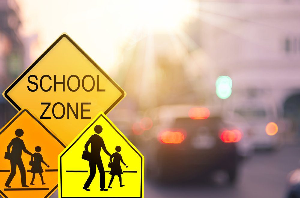 school-zone-crosswalk school crosswalk signs with traffic in background