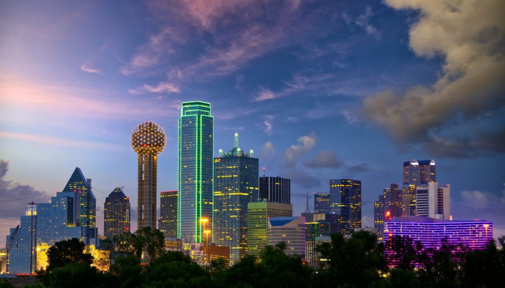 Downtown Dallas skyline at night