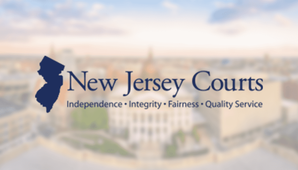 New Jersey Courts logo over arial view