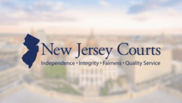 New Jersey Courts logo over arial view