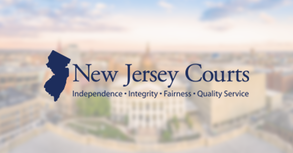 New Jersey Courts logo over arial view