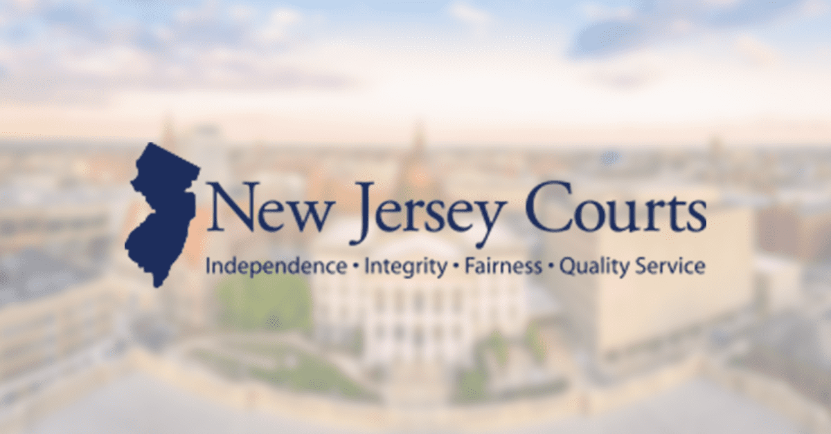 New Jersey Courts logo over arial view