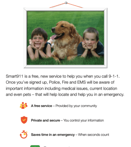 smart911 family flyer with pets