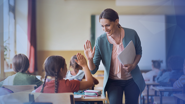 teacher high five students class