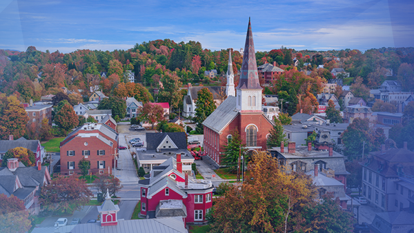 town with houses and church