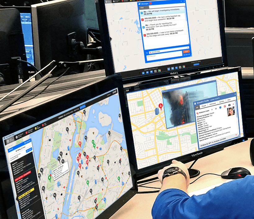 911Suite-in-use-close rave 911 suite dashboards in use by 911 operator