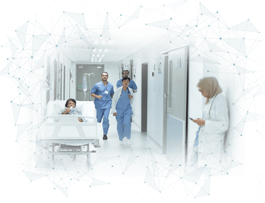 nurses walking down hallway vignette