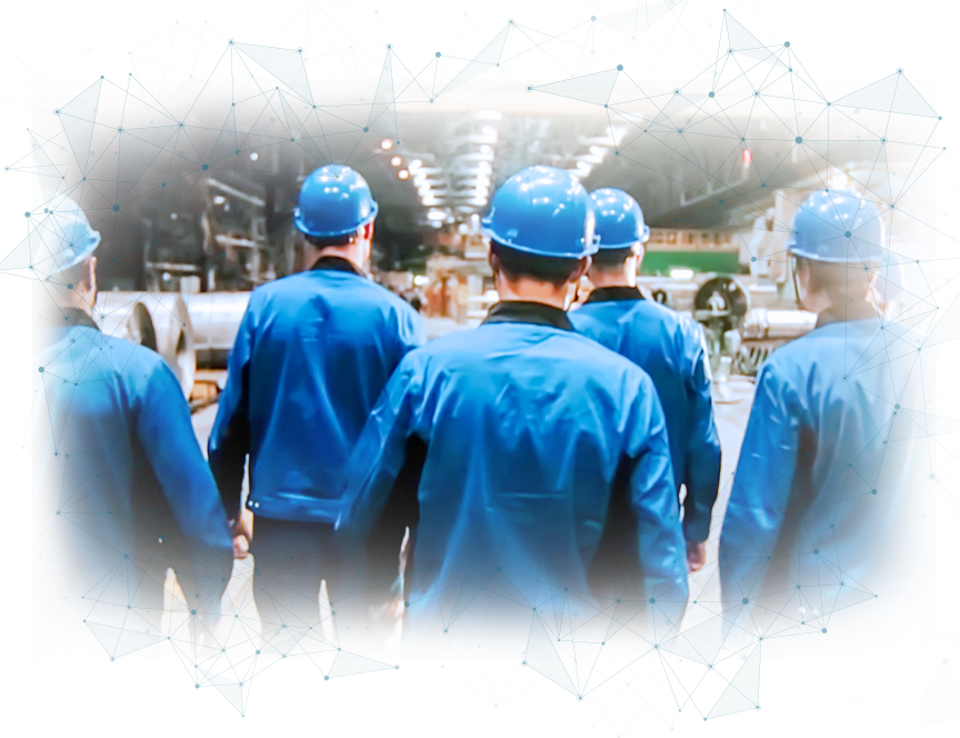 Manu-CV-Solutions manufacturing workers walking hardhats on vignette