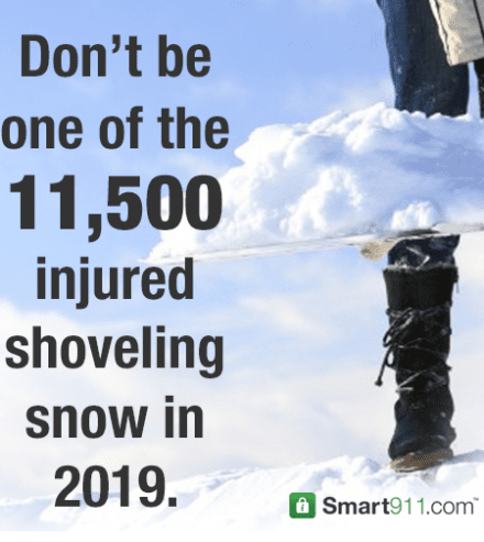 smart911 shoveling snow injury