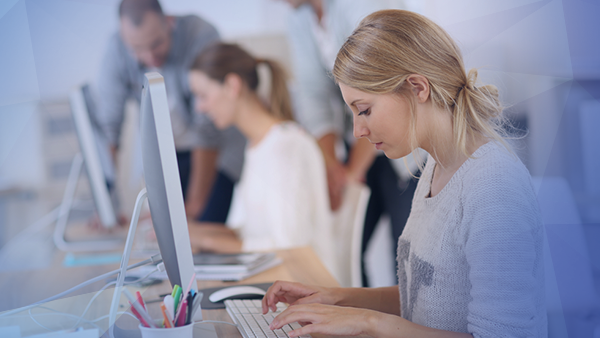 girl working computer office