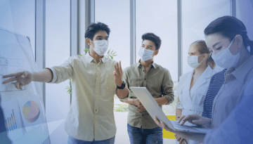office people wearing mask presenting