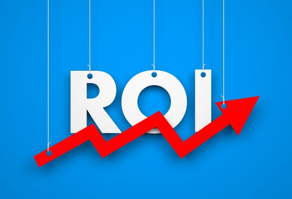 ROI hanging text with red upward stock line