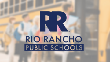 Rio Rancho Public Schools logo over school students