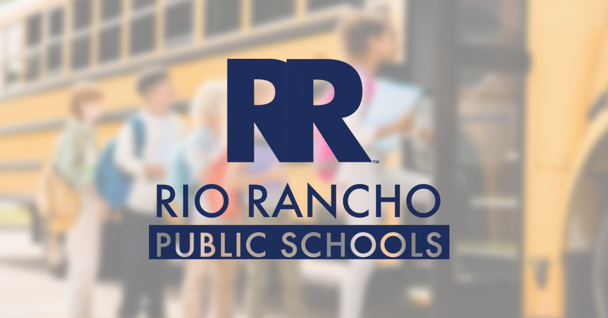 Rio Rancho Public Schools logo over school students