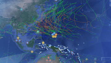 map of the pacific ocean with airplane flight lines