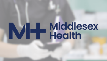 Middlesex Health logo over nurse with phone