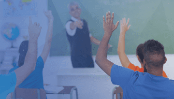 students-classroom-teacher-raising-hands