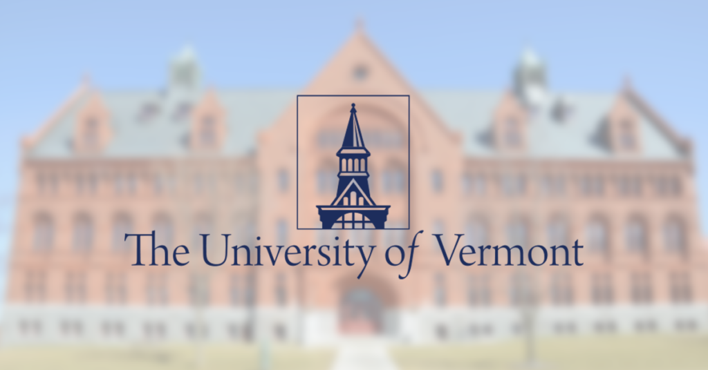University of Vermont logo over campus building