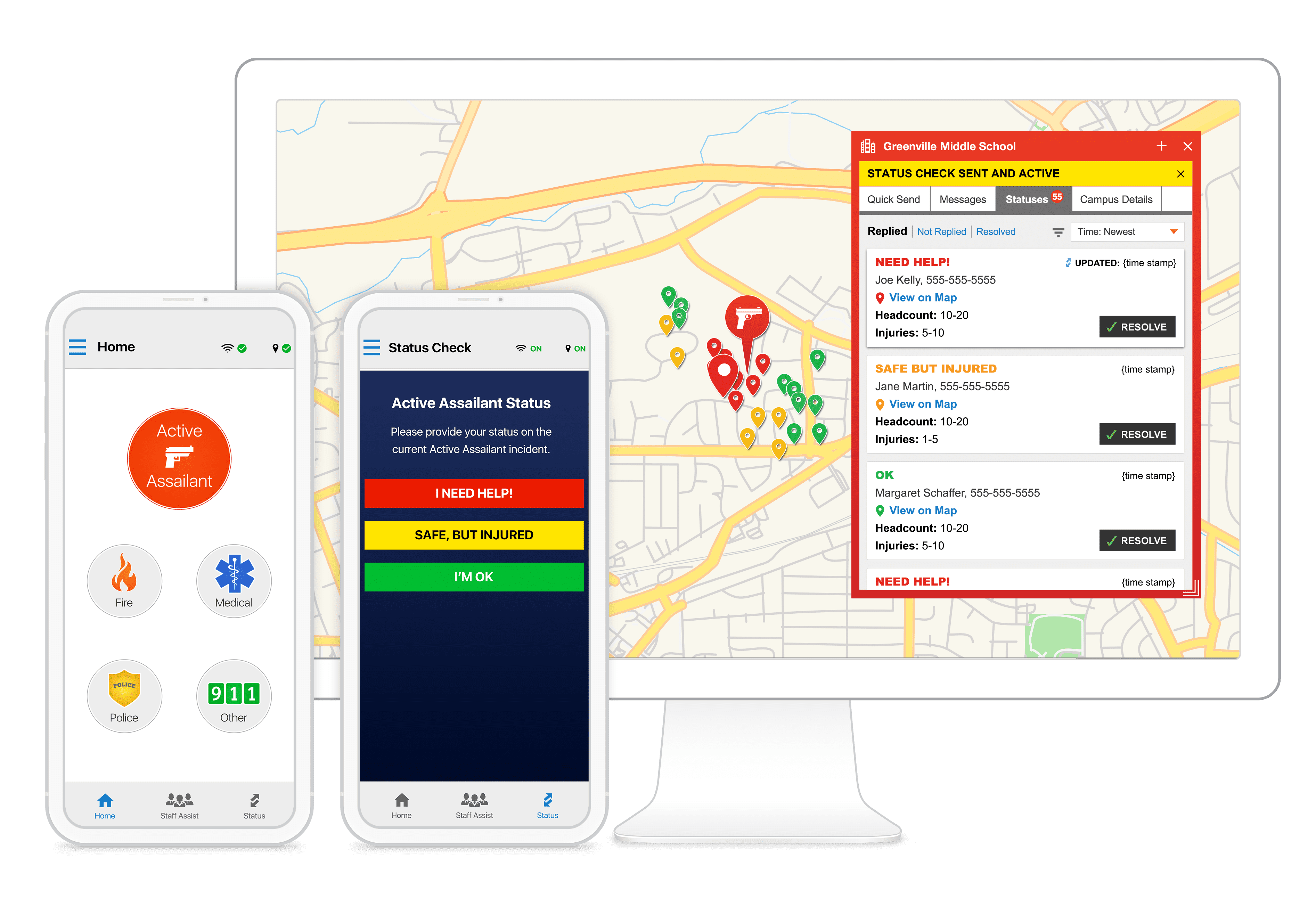 Desktop and mobile view of Rave Platform incident reporting