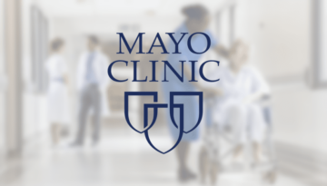mayo clinic logo over patient and nurse in background