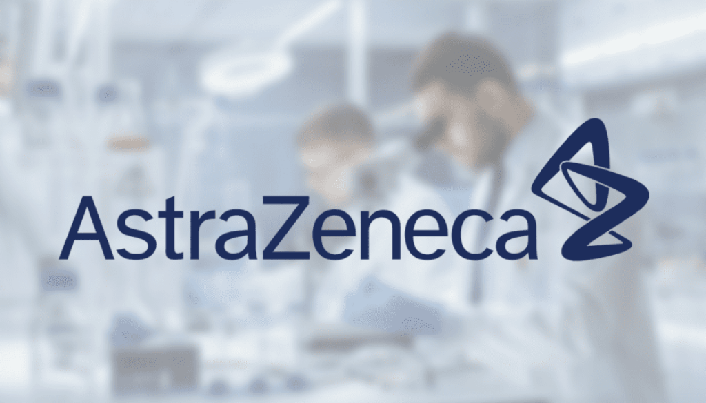 AstraZeneca logo over image of people working in lab