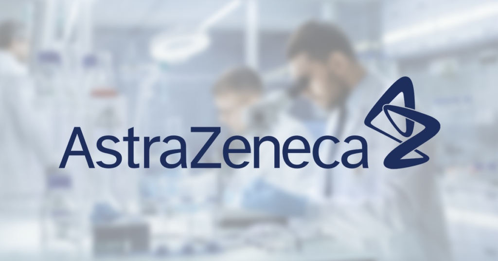 AstraZeneca logo over image of people working in lab
