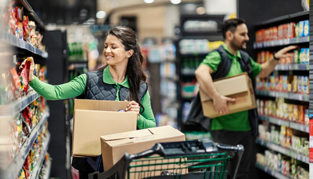 employees stocking shelves at a store