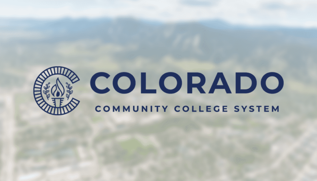 Colorado Community College logo over city