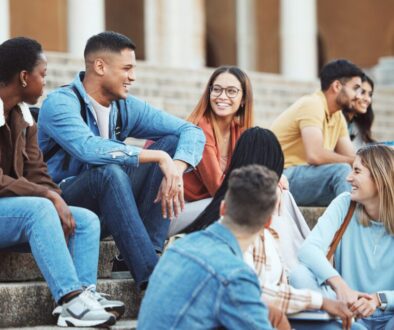 college students sitting together talking